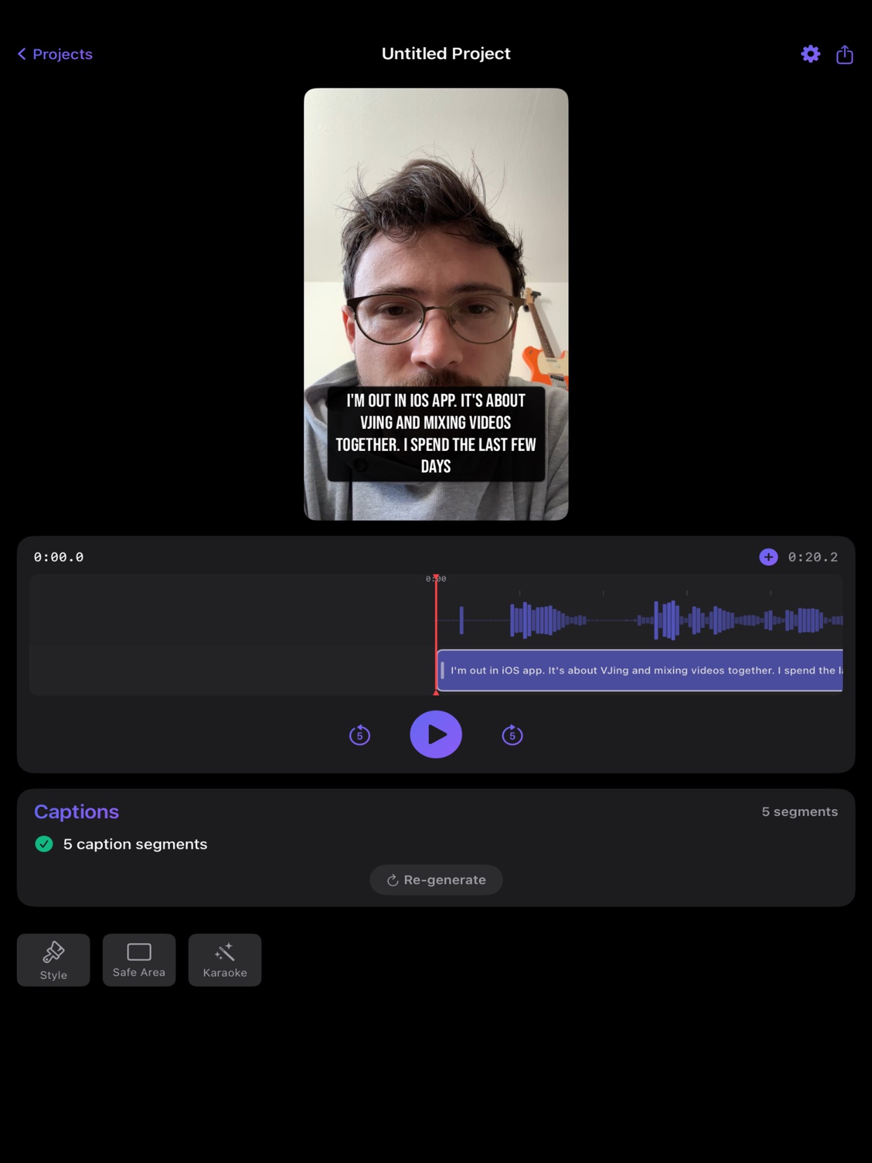 Captions AI subtitle editing interface