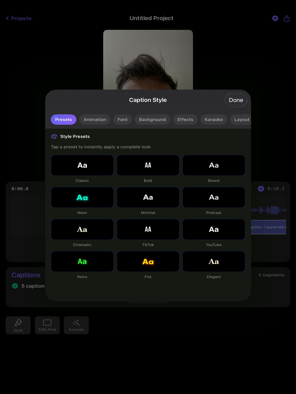 AI transcription in Captions AI