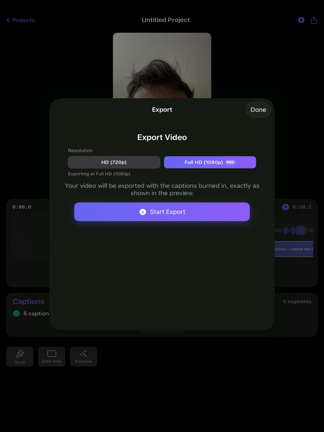Styled subtitles in Captions AI