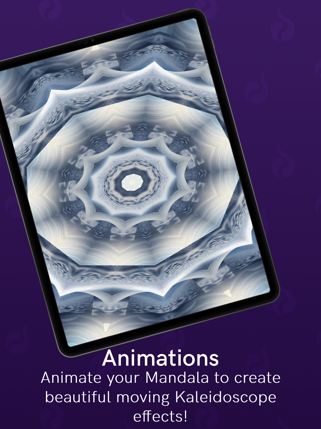 Kaleidoscope visual meditation app with fluid touch mandala drawing