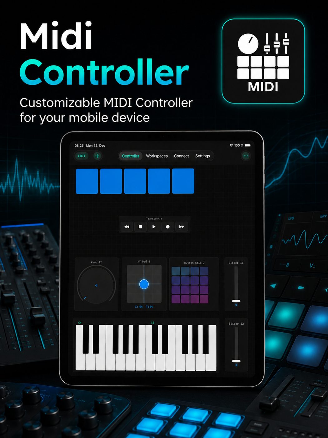 MIDI Controller on iPad with custom control layout