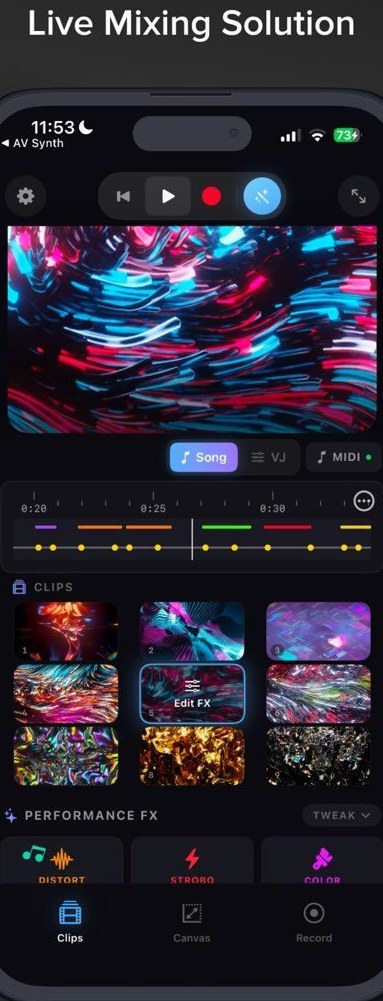 VJ performance FX pads and live preview