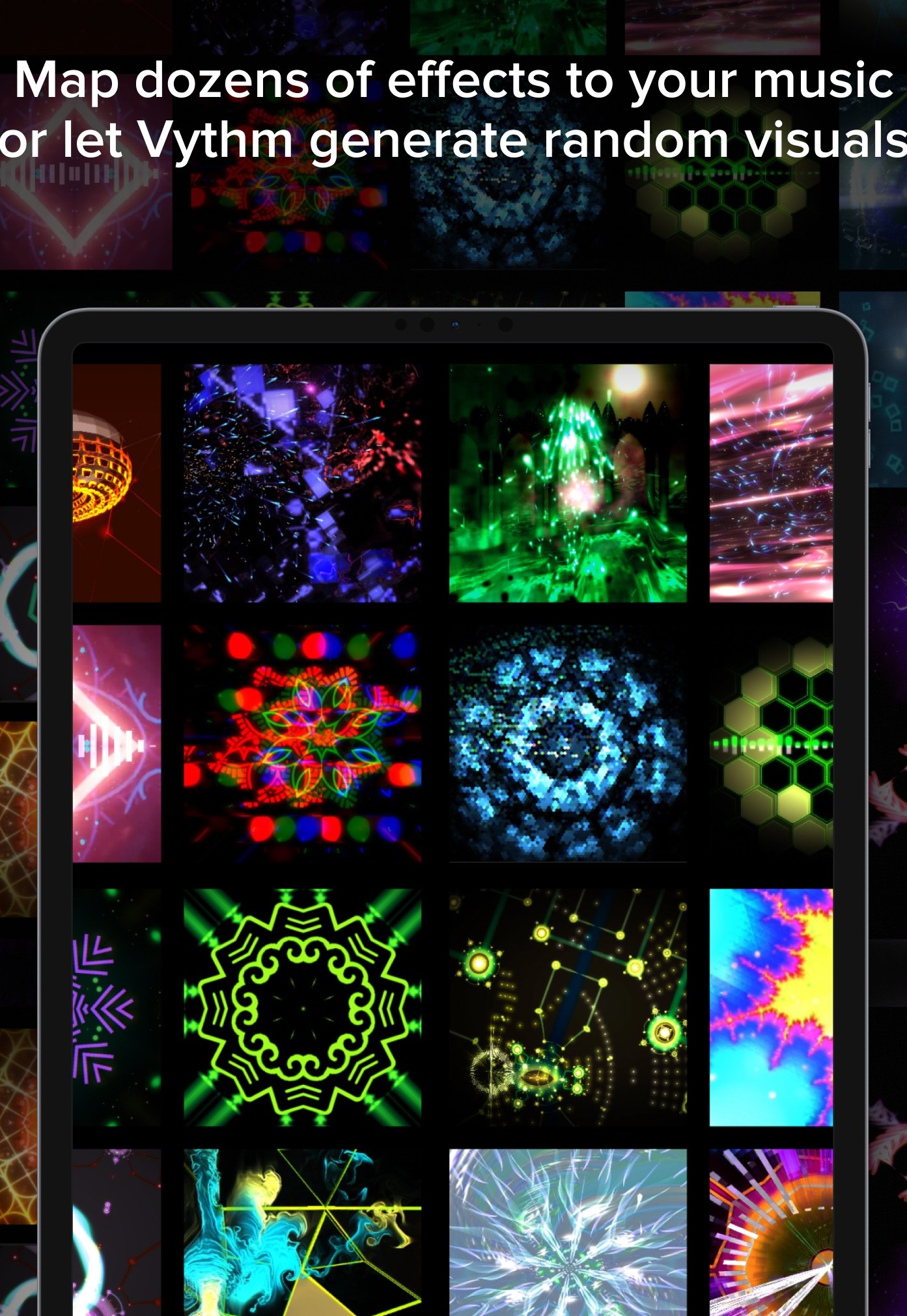 Vythm with a flexible grid of visual modes and effects