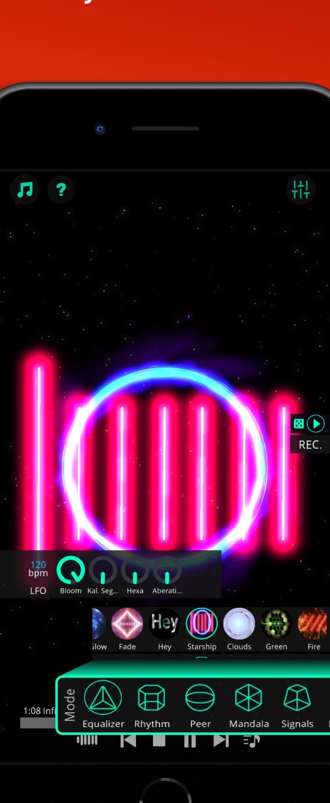 Vythm music visualizer interface on iPhone